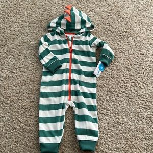 Carter‘s Baby Boy Fleece footless hoodie Pajama Dinosaur suit 9mo NWT